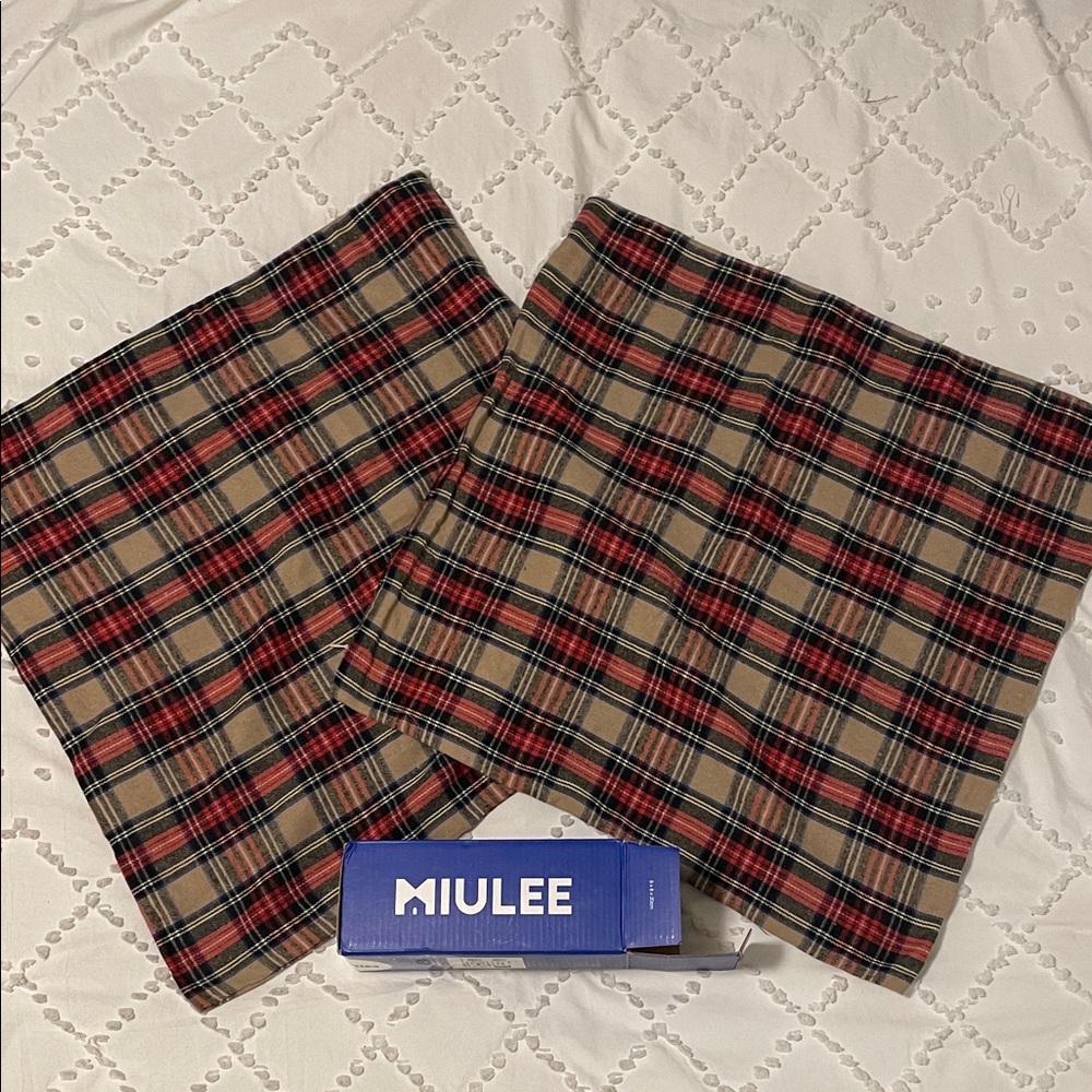 Plaid Pillow Covers tan red new set of 2
